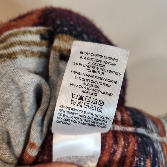 Lucky Brand Fringed M Womens Cardigan Sweater Multicolor Aztec Cotton Poly - Picture 7 of 7